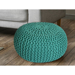 Pouf with diameter 55 cm (Green) - Knit stool/floor cushion - Coarse knit look extra high height 37 cm